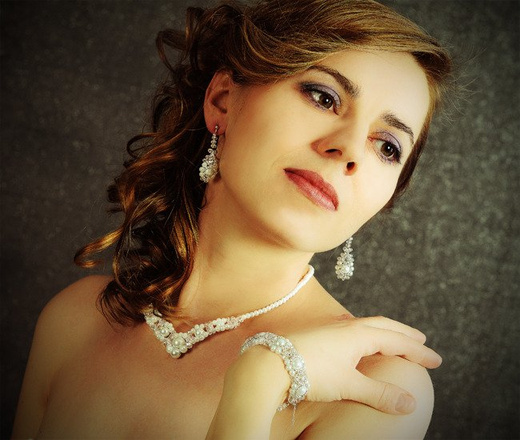 KPL431 PIĘKNY KOMPLET PEREŁKI, KRYSZTAŁY - biżuteria na ślub, biżuteria ślubna