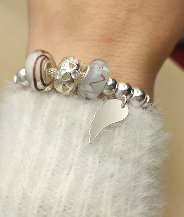 1305 bransoletka grawerowana serce beads z srebrna 925 koraliki