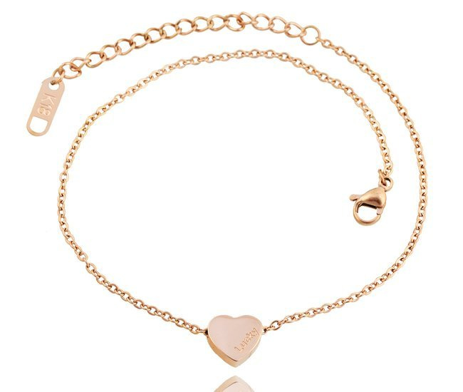 1147 bransoletka na rękę z grawerem, różowe złoto serduszko lucky
