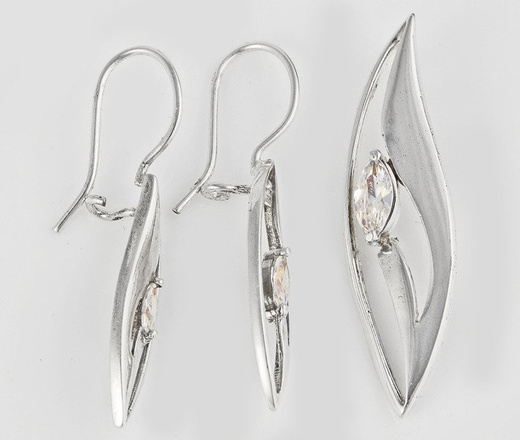 480/240 komplet srebrny z błyszczącymi cyrkoniami