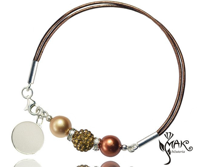 BR578 brąz BRANSOLETKA SKÓRZANA z grawerem, SWAROVSKI ELEMENTS