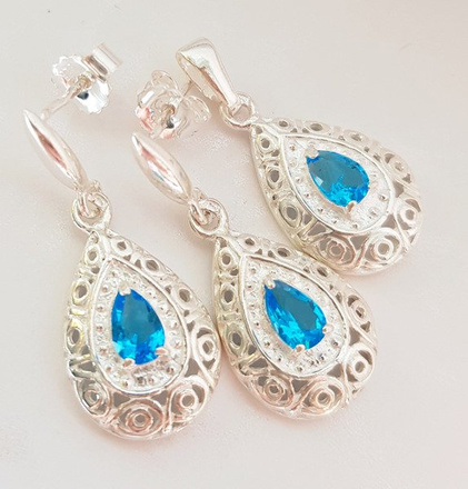 480/80 komplet srebrny łezki z cyrkoniami jasnoniebieskimi