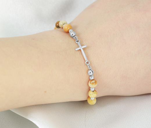 1627/3 bransoletka różaniec srebro 925 z chryzantemy