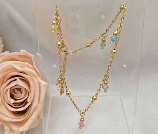 bransoletka pozłacana na stopę z kuleczkami i kryształkami Swarovski 1827/6