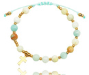 1671/12 bransoletka różaniec z amazonitem pozłacana