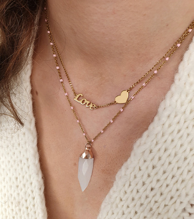 1326 naszyjnik pozłacany grot w okuciu kryształ górski blady róż