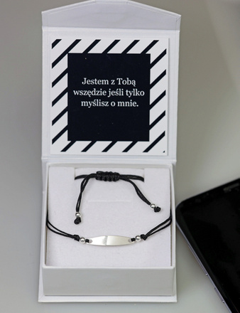 1337 BRANSOLETKA Z GRAWEREM srebrna na sznureczku