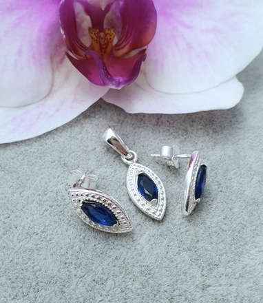480/63 komplet srebrny szafirowe cyrkonie