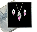 480/102  komplet srebrny łezki z różowymii cyrkoniami
