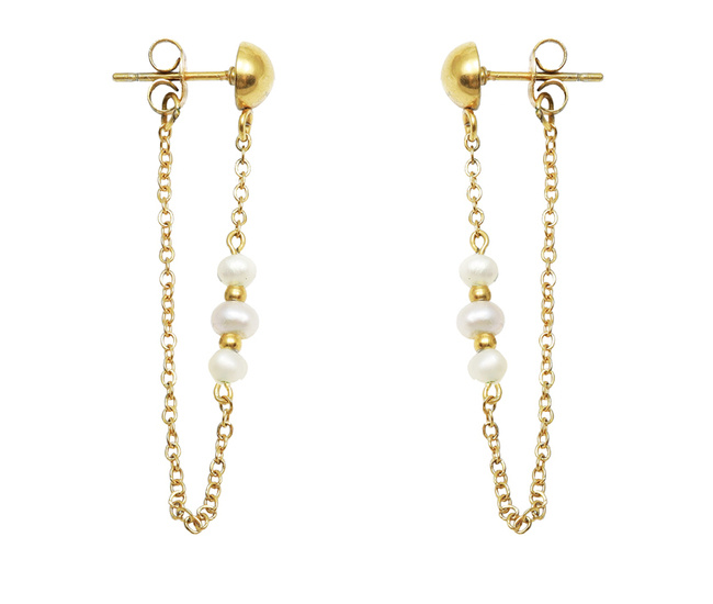 1691 kolczyki pozłacane na podwójnym łańcuszku perły