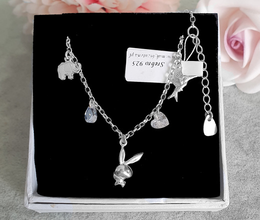 1567 bransoletka srebrna 925 z kryształkami królik słoń koliber