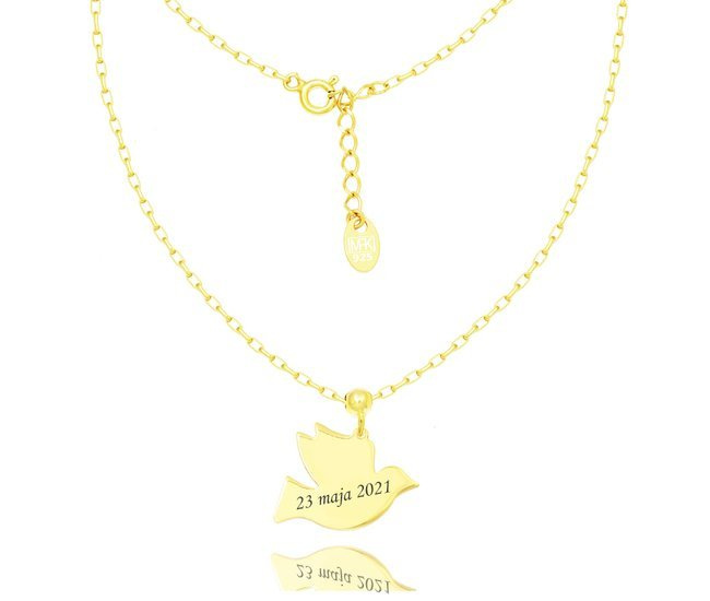 1265 naszyjnik  srebro pozłacane 925 ptak gołąb z grawerem