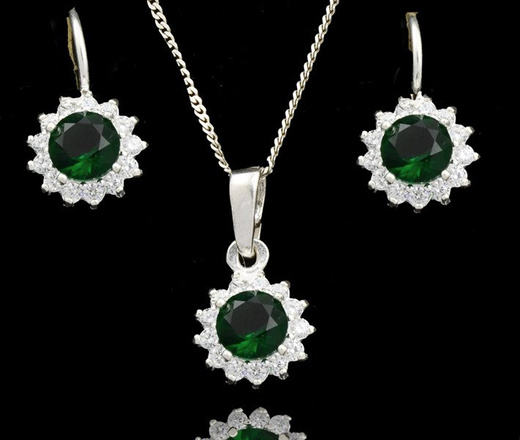 480/79 komplet srebrny koła z cyrkoniami szmaragdowymi