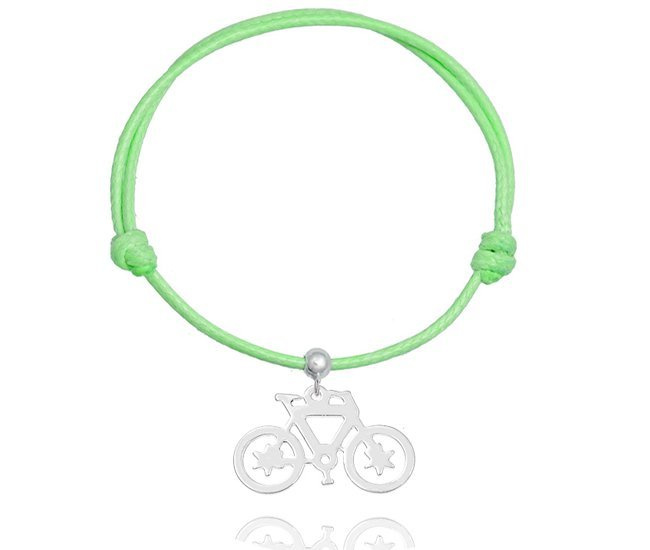 BR1265 bransoletka grawerowana na sznurku rower srebro 925