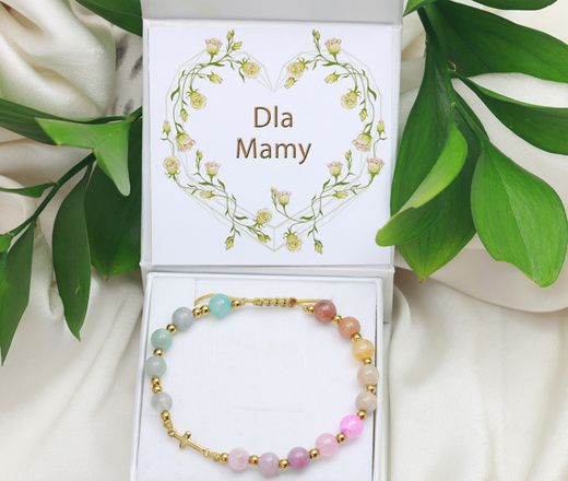 1737/11 bransoletka różaniec złota, kolorowe kamienie naturalne