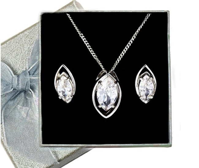 480/232 komplet srebrny łezki z błyszczącymi cyrkoniami