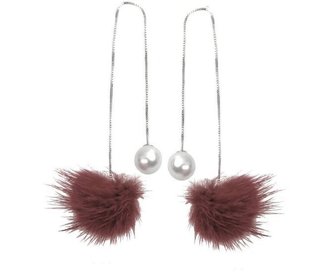 Kol 599/858 KOLCZYKI futerka, pompony długie bordo z perłą