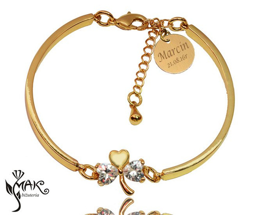 BR717 BRANSOLETKA pozłacana koniczynka grawer