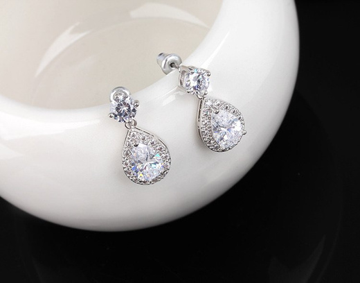 Kol 599/545 KOLCZYKI ślubne, cyrkonie łezki