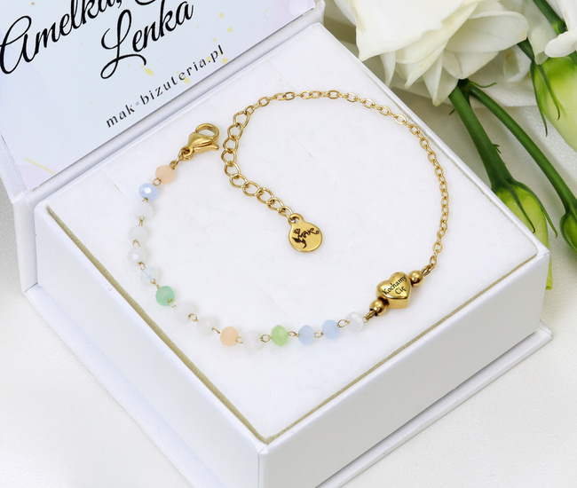 Złota bransoletka z grawerem z sercem i kryształkami 1898/3