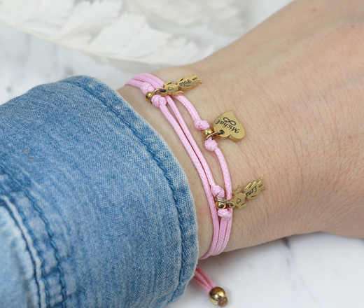 Bransoletka charms z grawerowanymi imionami dzieci złocona kolory dla mamy1790