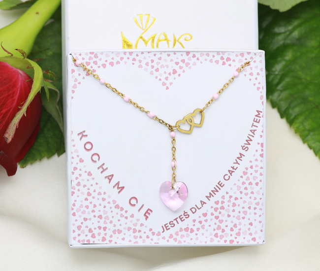 Naszyjnik połączone serca , Swarovski Elements pozłacana stal Zestaw 1899/4