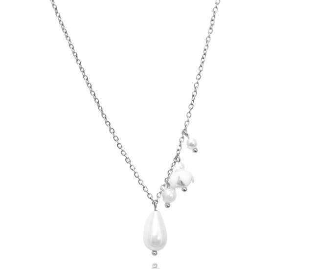 ręcznie robiony naszyjnik ślubny z kwiatami, kryształami i perłami srebro 925 1816/5