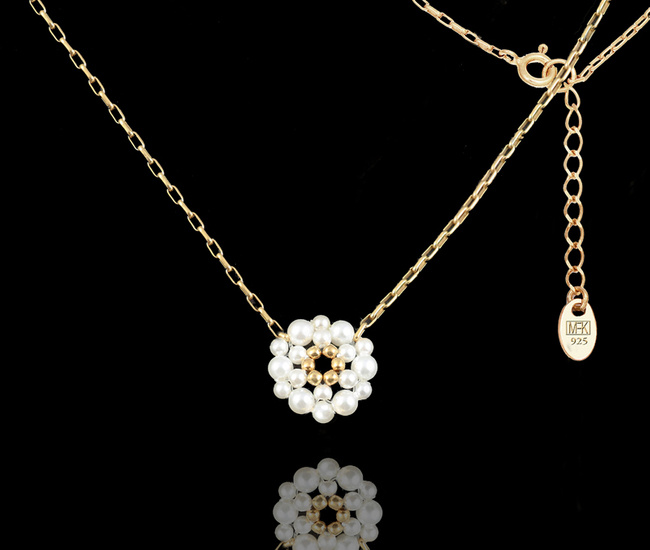 1516 naszyjnik srebrny p925 z perełkami ślubny pozłacany