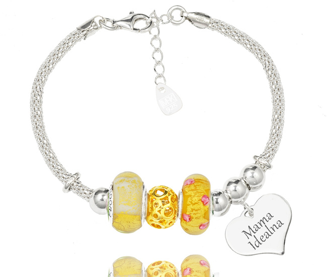 1305 bransoletka grawerowana serce beads z srebrna złote koraliki
