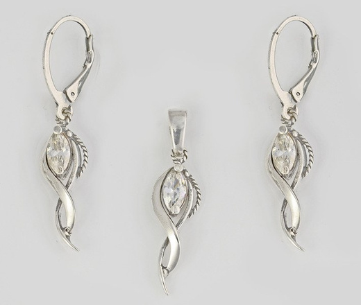 480/193 komplet srebrny spiralny z cyrkoniami