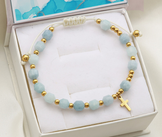 Bransoletka różaniec niebieska 1758/7, kamienie naturalne akwamaryn
