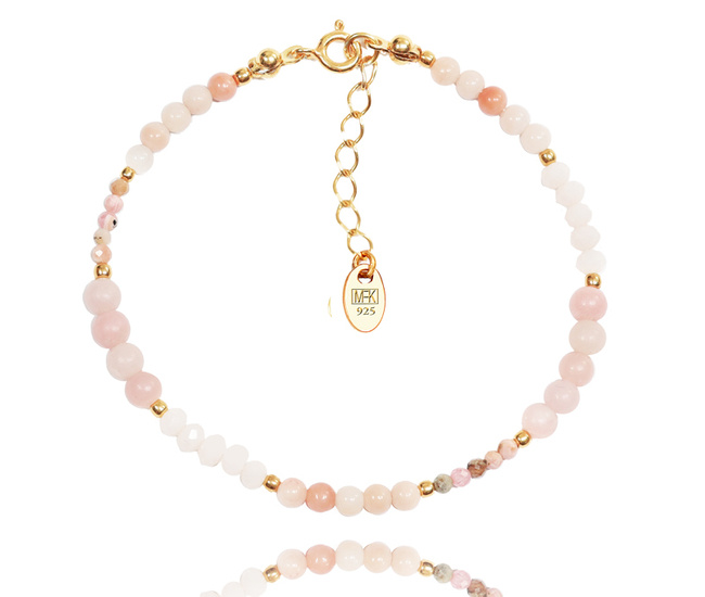 1373/2 bransoletka srebrna 925 pozłacana różowa kamień naturalny