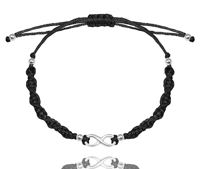 1638/8 bransoletka s.925 unisex na sznureczku znak nieskończoności