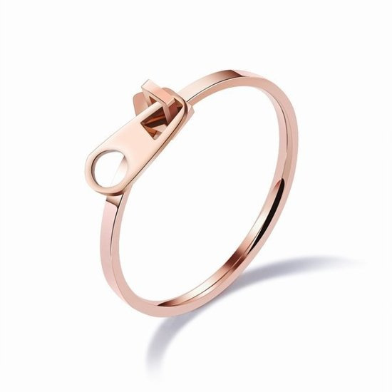 599/958 pierścionek zamek stalowy różowe złoto