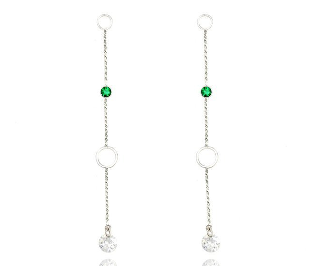 KOL 599/979 kolczyki długie z zielonymi cyrkoniami