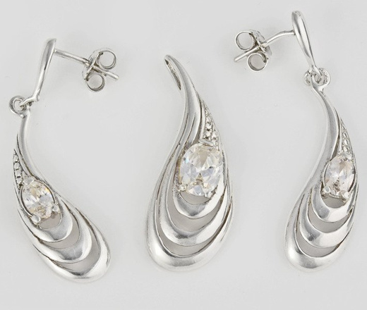 480/230 komplet srebrny z błyszczącymi cyrkoniami