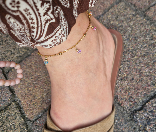 bransoletka pozłacana na stopę z kuleczkami i kryształkami Swarovski 1827/6