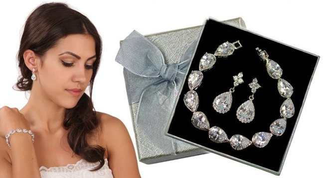 Kpl875 komplet ślubny, biżuteria ślubna z cyrkoniami b599/425  k599/565