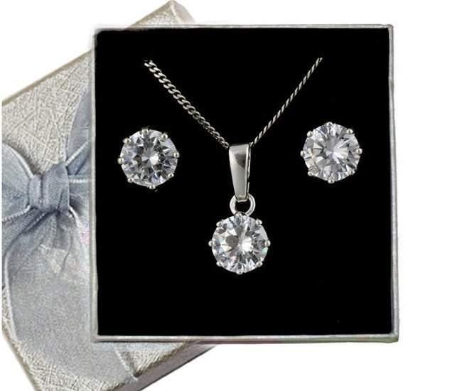 480/77  komplet srebrny okrągłe z białymi cyrkoniami