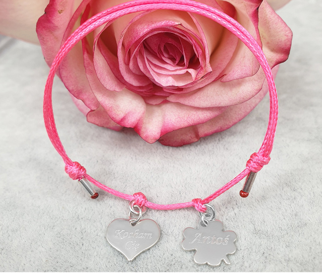 1003 bransoletka grawerowana srebrna 925 dwie zawieszki