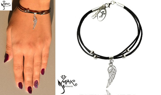 BR723 BRANSOLETKA SKÓRZANA skrzydło srebro 925 grawer