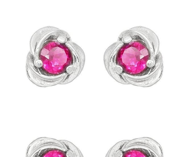 480/300 kolczyki srebrne 925 różyczki, fuksja cyrkonie