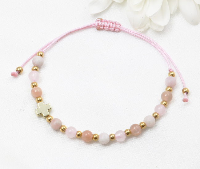 bransoletka różaniec stal złocona na sznureczku kamień słoneczny 1877/20