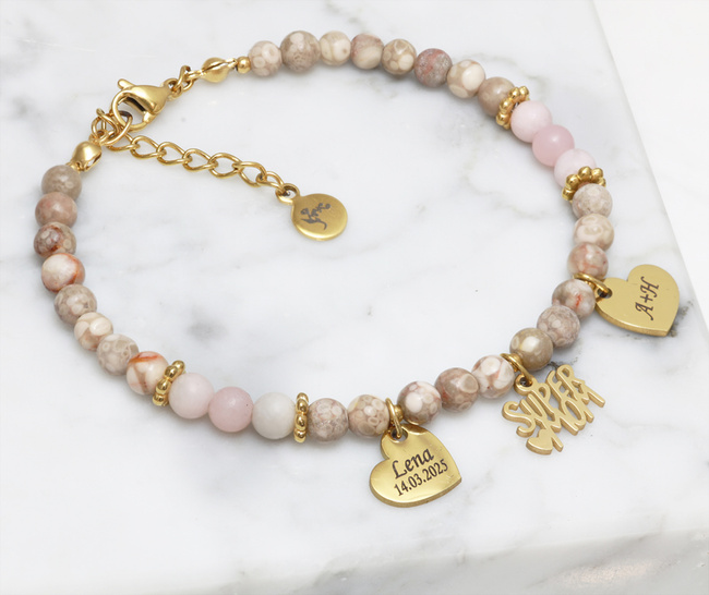 Bransoletka grawerowana z imiomani dzieci super mama kamienie naturalne Premium 1734/9