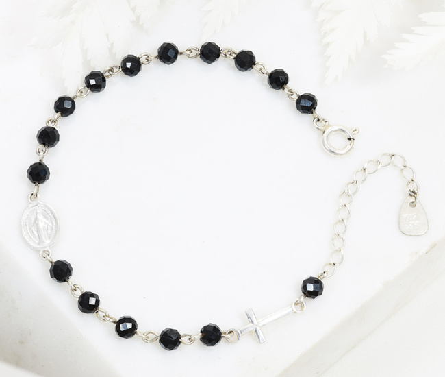 bransoletka różaniec srebrna 925 czarna 1758/9, kamienie naturalne spinel
