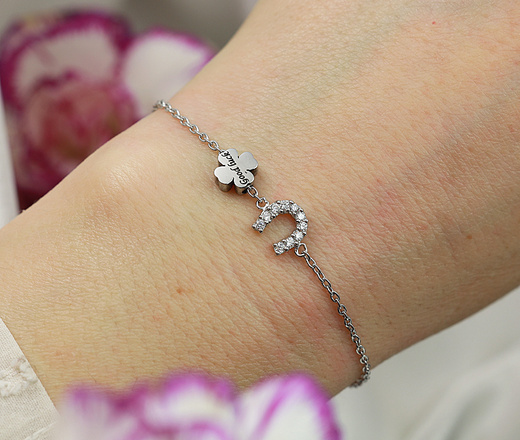 1641/3 bransoletka grawerowana srebro na szczęście podkowa i koniczynka