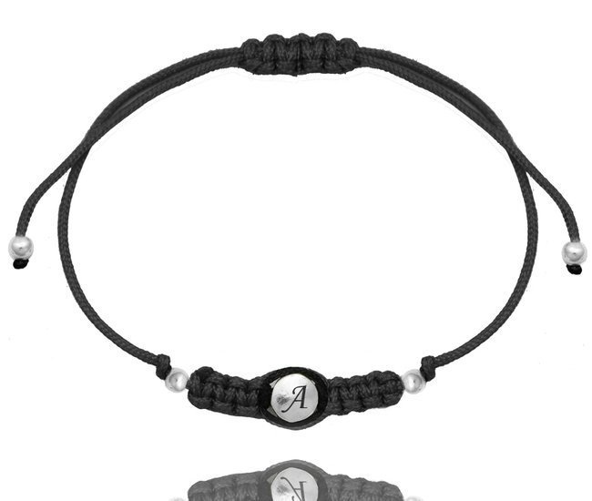 1272 bransoletka grawerowana srebrna na sznurku kółko