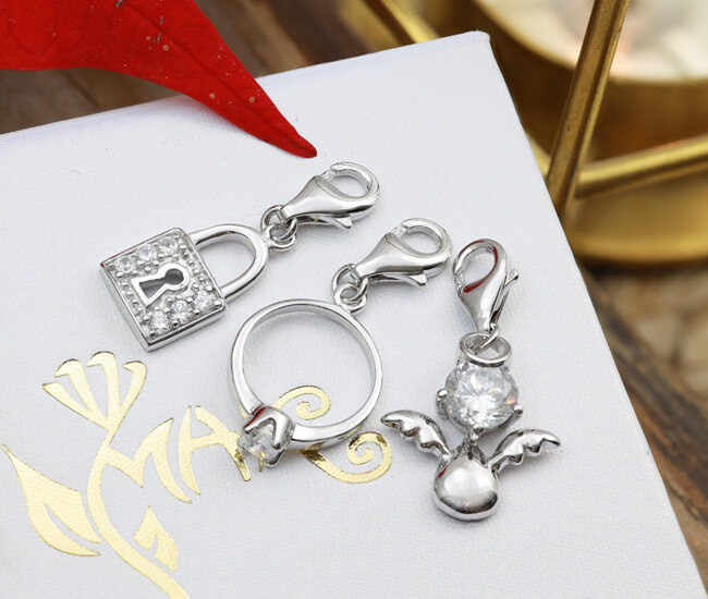 1596/6 srebro 925 komplet charms anioł kłódka zaręczyny