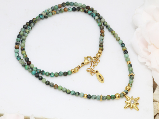 naszyjnik z kamieniami naturalnymi (turkus afrykański) z gwiazdką 1838