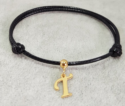 1039 BRANSOLETKA inicjał literka alfabet złota na sznureczku